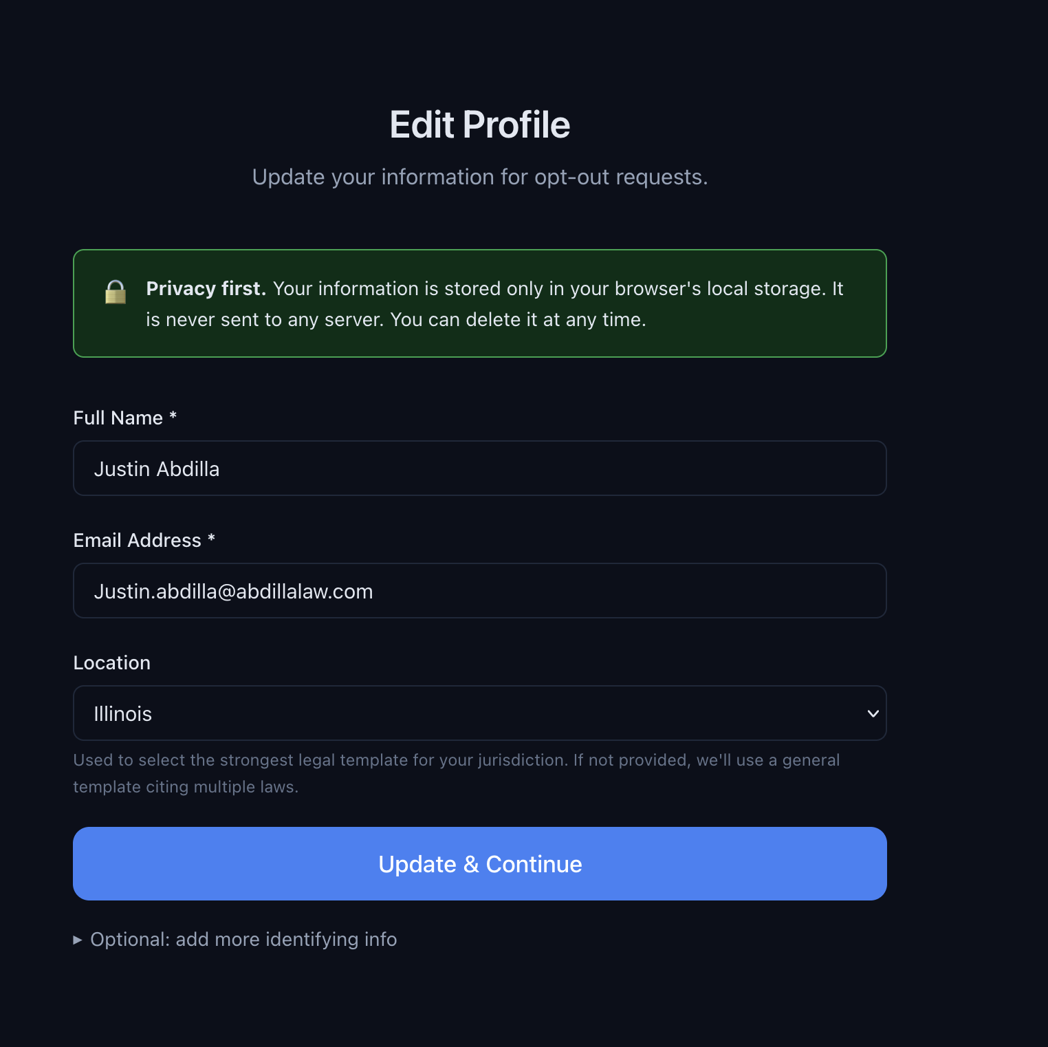 The I Am Not The Product opt-out request generator interface