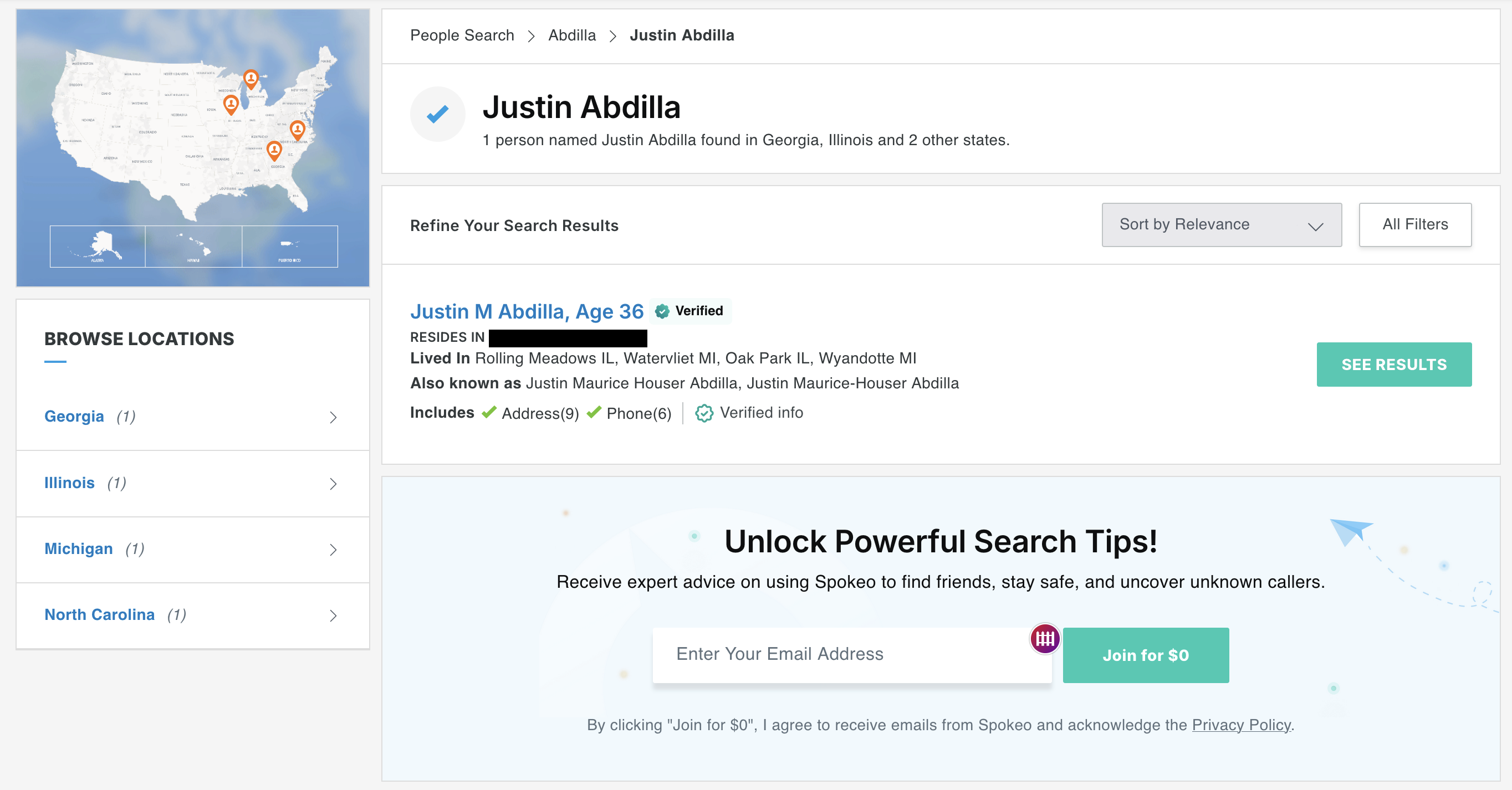 Spokeo search result showing personal information available for $2.99