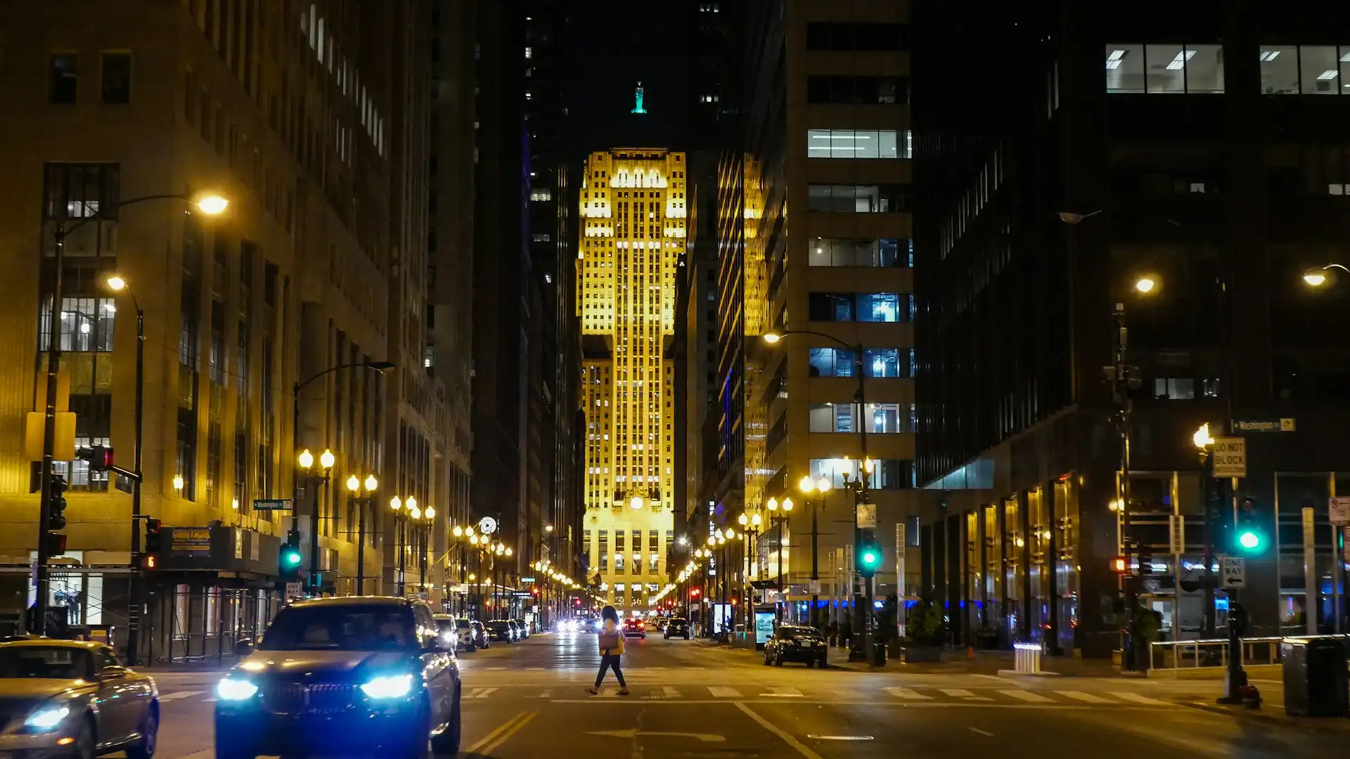 LaSalle Street and the Chicago Board of Trade at night