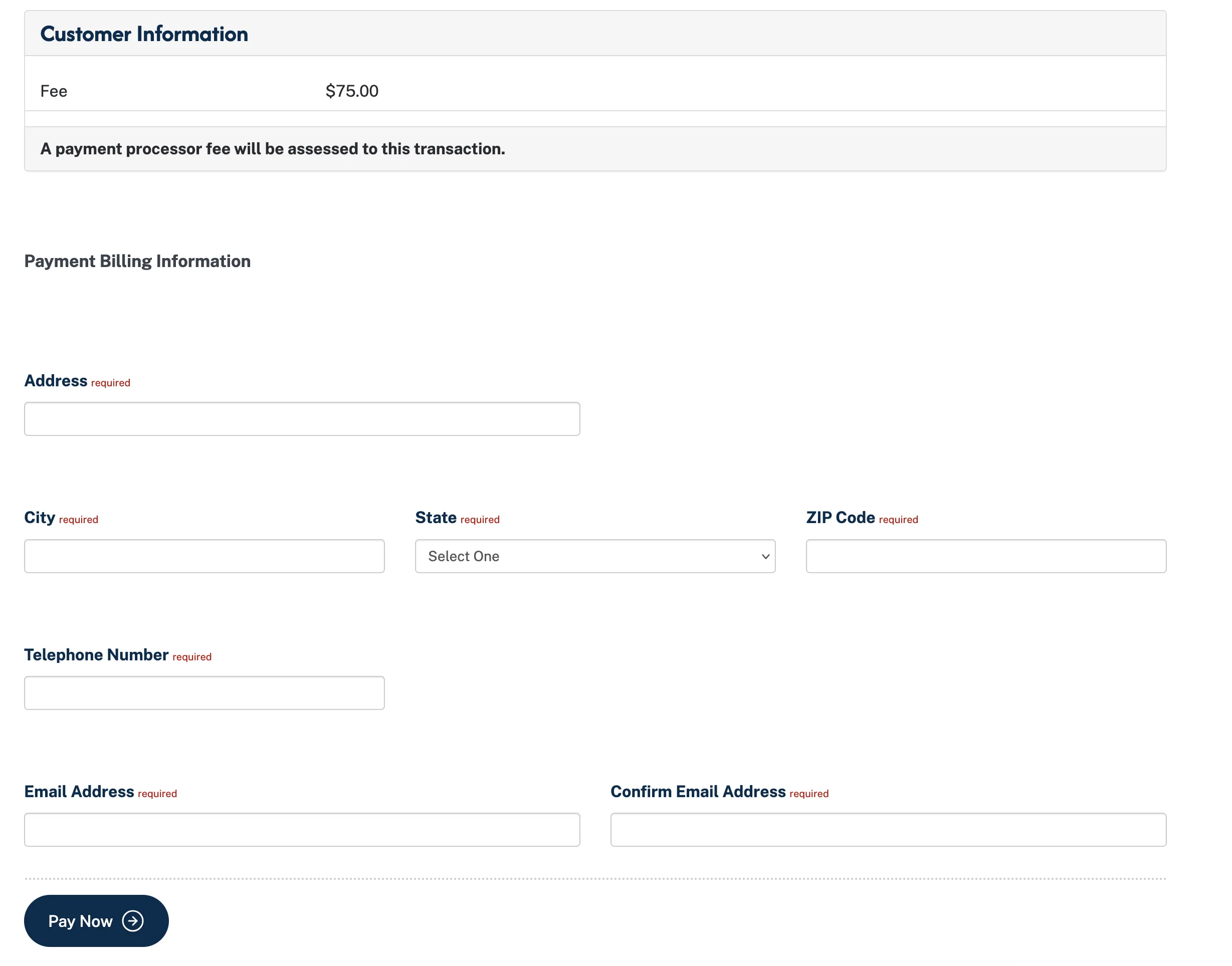 Illinois Secretary of State LLC annual report payment page showing $75 fee and billing information fields