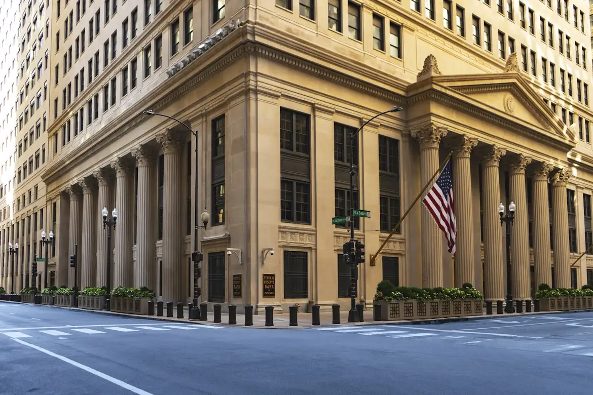 Classical columns in downtown Chicago