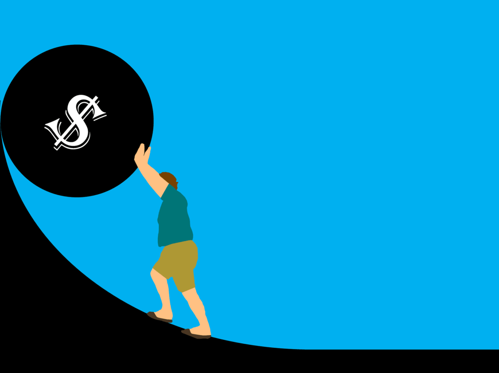 illustration of man pushing money up a hill for foreclosure attorney article